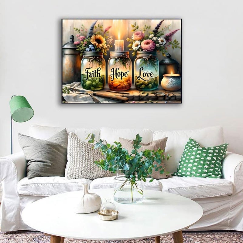 Fotasmua Cross Stitch Kits for Adults - Faith, Hope, Love Wishing Bottle Stamped Cross Stitching Ornament Kits for Beginners, Counted Embroidery Needlepoint Kit Home Decor 12 x 16 Inch - Image 4